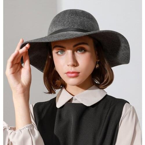 Retro Leisure Bowler Hat for Lady Travel Keep Warm Woolen Fedoras Hat Solid Color Adult Wide Brim Dome Cap Windproof Jazz Hat