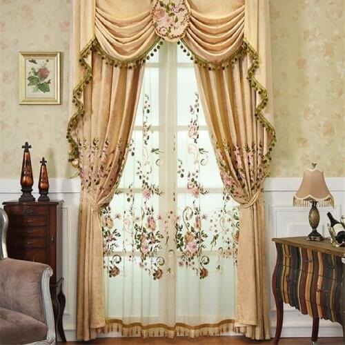 High quality European luxury villa embroidered living room curtains beige modern fashion high quality curtain for bedroom hotel