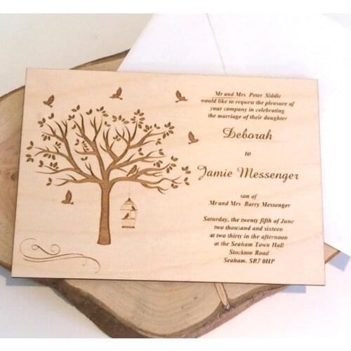 Rustic Wedding Invitations, Wooden Wedding Invitations,Laser Engraved Invitations