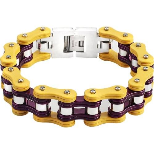 Bicycle Bike Bracelets & Bangles Yellow purple Punk Motorcycle Chain Mens Bracelet 316L Stainless Steel Biker Women Jewelry