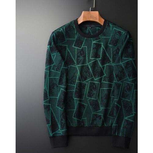 Green Round Collar Male Luxury Geometric Yarn Dyed Jacquard Sweatshirt Men Plus Size 4xl Slim Fit Mens Hoodies