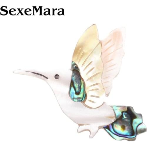 SexeMara Natural Shell bird Brooch Pin Lovely Animal Hummingbird Broche Pin for Women Ladies Accessories Clothes Decoration