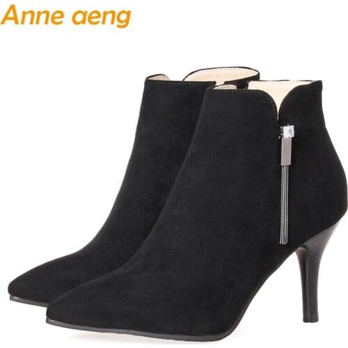 Autumn winter women boots Ankle high thin heels zip ladies elegant sexy warm snow boots black winter women shoes big size 33-46