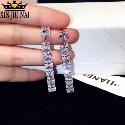 2020 Ladies luxury Rhinestone nightclub shine princess square zircon tassel long diamond earrings for women silver 925 jewelry