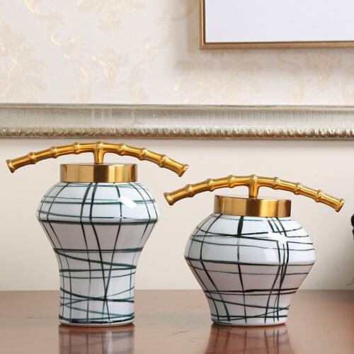 Chinese Style Golden Lid Cover Storage Jars Modern Home Decoration Arrangement Accessories
