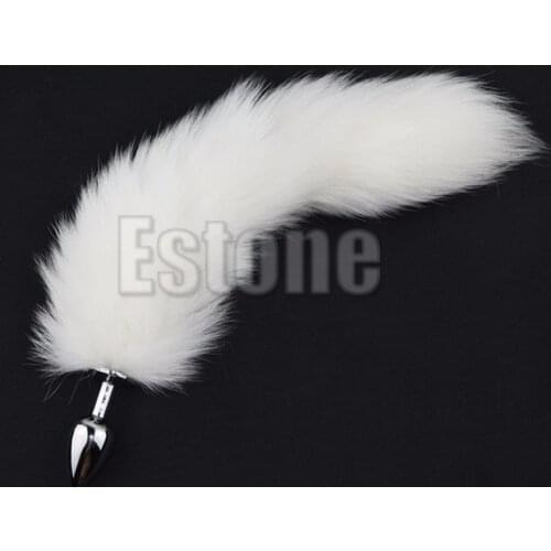 1PC White Fox Tail Butt Metal Plug 35cm Long Anal Sex Toy New hot sale