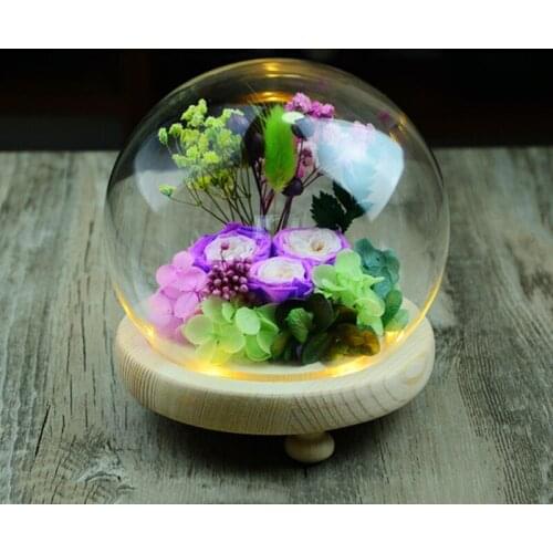 Luminous Base Diameter=12cm Round Glass Dome Vase Home Decoration Friend Gift Wedding Decoration