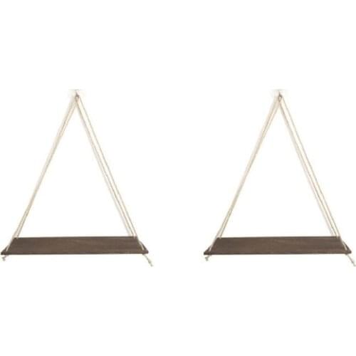 2PCS Wooden Rope Swing Wall Hanging Shelves Plant Flower Mounted Floating Wall Shelves Home Decoration Modern Design