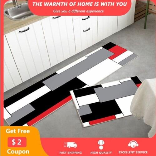 2PCS Kitchen Mats Long Bedroom Living Room Hallway Carpets Geometric Printed Entrance Floor Doormat Drop Shipping Door Mat tapis