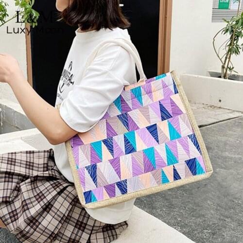 2021 Women Casual Handbag Canvas Large Capacity Shopping Bag Outdoor Travel Designer Shoulder Bag Patchwork Tote Bag Sac X416H