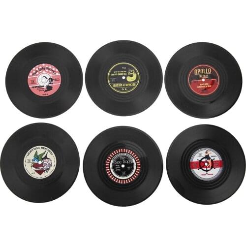 6pcs/set Round Anti-slip Heat ResistantVintage CD Vinyl Record Beverage Drinks Coasters PlacematCup Coffee Mug Mat Table Pad