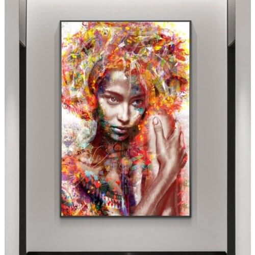 Abstract Graffiti Art Canvas Painting Portrait Of African Woman Poster and Print Wall Art for Living Room Home Decoration Cuadro