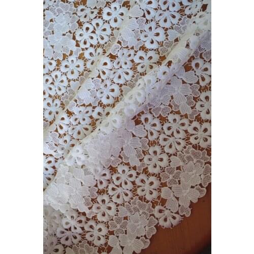 Ivory lace fabric, crochet lace fabric with flowers, 10 yards african lace fabric