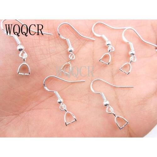 Free Shipping Wholesale 100X Beads 925 Bright Silver Jewelry Findings Pinch Bail Soft 925 Stamped silver Hook Earring Earwire
