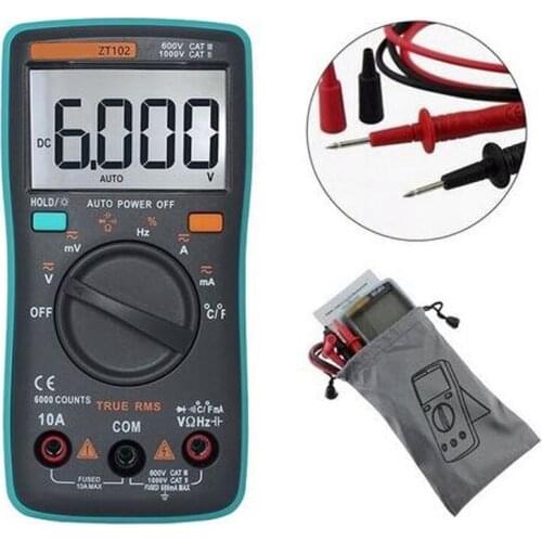 ZT102 True RMS Digital Multimeter Backlit AC/DC Voltage Ammeter Voltmeter Temperature Ohm Frequency Diode Meter Tester Tool