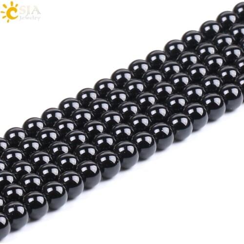 CSJA 4 6 8 10 mm Natural Stone Black Agates Onyx Beads Loose Mala Bead for DIY Handmade Jewelry Making Ornament Accessories F217