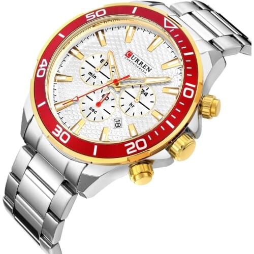 CURREN Men Watch Fashion Military Chronograph Quartz Men Watch Casual Waterproof Stainless steel Wristwatch