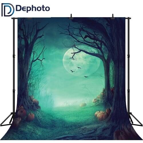 DePhoto Halloween Night Pumpkin Moon Woods seamless Vinyl Photography Backdrop Customized Photo Background Studio Prop