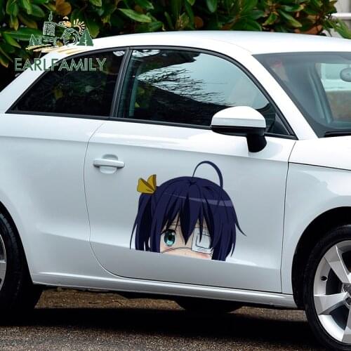 EARLFAMILY 43cm x 36cm Anime Chuunibyou Peeking Car Stickers Cartoon Girl Decals Car Head Body Window Trunk Car Wrap Decoration