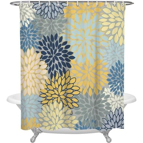 Dahlia Vintage Color Color Flower Shower Curtain Waterproof Polyester Fabric Shower Curtains Home Decoration Curtain with Hook