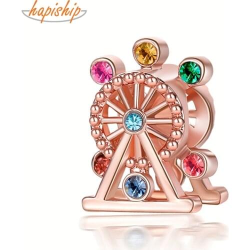 Hapiship 2020 Original Daisy Fashion Romantic Heart Mom Flower CZ Charm Beads Fit Charm Bracelet Female DIY Jewelry Making CZ001