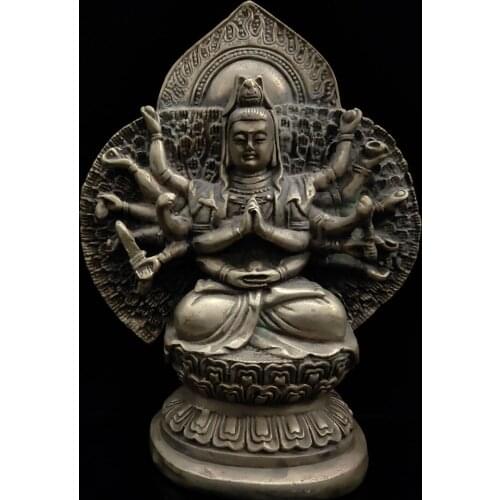 Chinese Antique White copper Avalokitesvara Buddha Model Statue