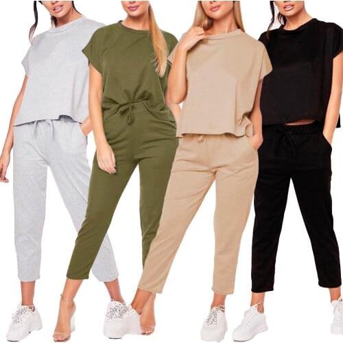 Pant Sets 2Pcs Women Leisure elegance Jogging Suit Loose Short Sleeve T-shirt Lace Up Pants Sport Tracksuit Womens Clothing