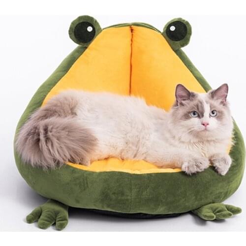 Pet Removable Washable Frog-shaped Cat Nest Warm Winter Cat Bed Sleeping Mat Soft Cute Sleeping Kennel Pet Supplies Four Seasons