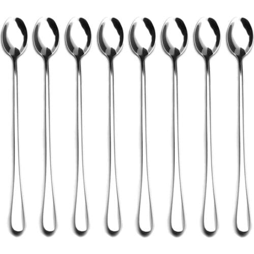 Hot YO-9-Inch Long Handle Stirring Spoon,Soup Spoon, Ice Tea Coffee Spoon, Stainless Steel Cocktail Mixing Spoons - Set of 8