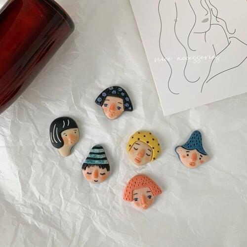 Minar Cute Cartoon Head Portrait Stud Earrings for Women Multiple Colorful Resin Arcylic Statement Earrings Korean Jewellery