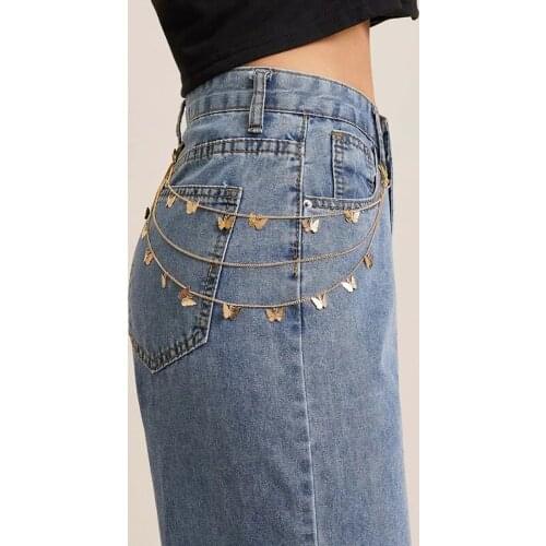 Chic Butterfly Multilevel Layer Metal Chains Waist Key Chain Fashion Side Metal Kettingriem Accessories Jewelry for Jeans 2021 a