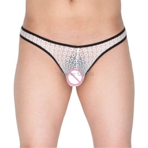 Mens Transparent Lace G-String Underwear Ultra Micro Thong Bikini Male Pants