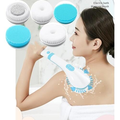 New 5 In 1 Electric Bath Brush Handheld Household Waterproof Rechargeable Massage Body Brush Long Handle Back Rubbing Artifact