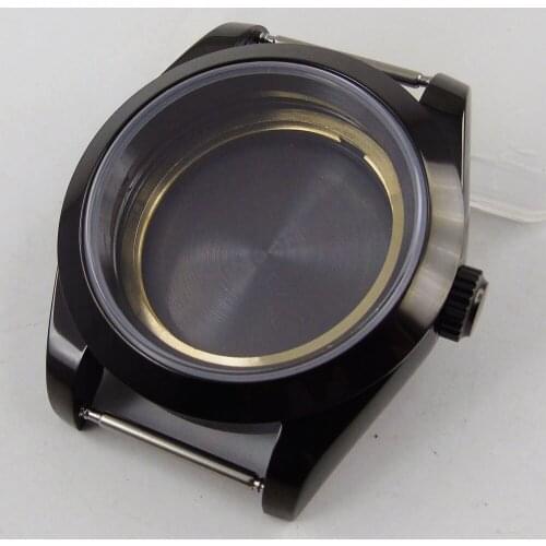 Newest HOT 40mm Stainless Black PVD CASE Hardened Mineral Sapphire Glass Fit For 2836 Miyota 82 Movement Mens Watch Case
