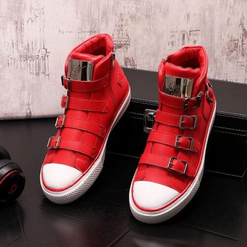 New Arrival Brand Designer Men Rubber Boots Buckle Style Casual High Top Shoes Flats Fashion Loafers Shoes Zapatos Hombre