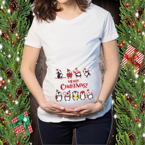 Pregnant Women Maternity Clothes Pregnant Funny T-shirt Pregnancy Merry Christmas Graphic Printed Short Sleeve Tee