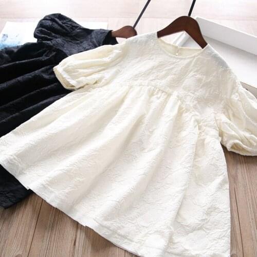 Girls embossed short-sleeve dress baby girl solid color party tutu dresses wholesale