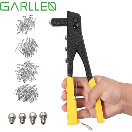 GARLLEN Rivet Gun Hand Riveter Heavy Duty Hand Tool Kit 2.4/3.2/4.0/4.8mm Rivets with 200pcs Rivets for Most Type Riveting