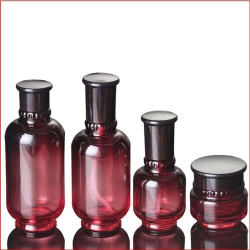 40/50/150/180ML wine red Empty glass bottle/Cream jar lotion pump Cosmetic Packing w black cap 100pcs/lot