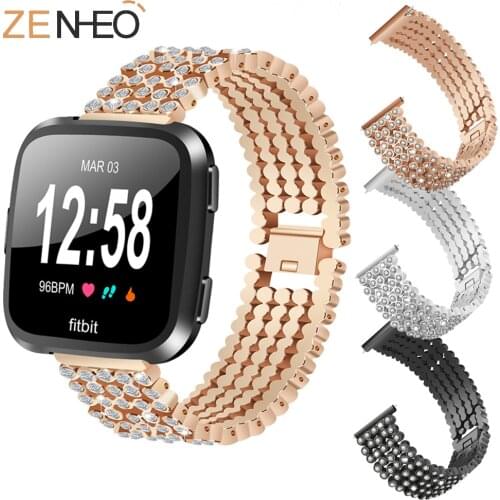 Luxury women Elegant Crystal For Fitbit Versa Bracelet Alloy Replacement Watch Band Fashion Shine Wrist Strap Round Rhinestone
