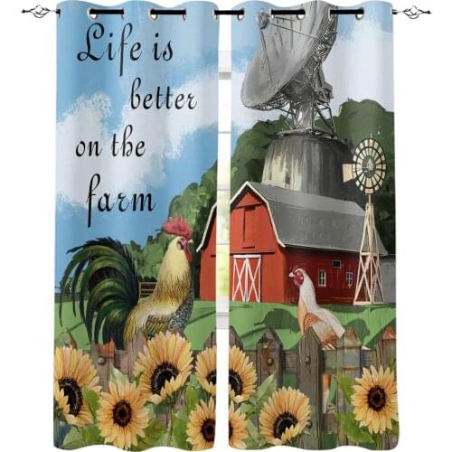Farm Barn Cock Sunflower Printed Window Curtains Living Room Bedroom Curtains Polyester Cloth Home Decor