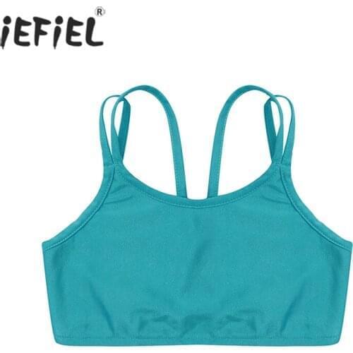 Girls Sports Casual Double Shoulder Straps Crop Top Kids Tank Top Gymnastics Yoga Workout Clothes Teens Tanks Bra Tops Vest