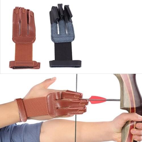 Archery 3 Fingers Hand Guard Leather Black Guard Glove Safety Recurve Compound Bow Protective Accessories