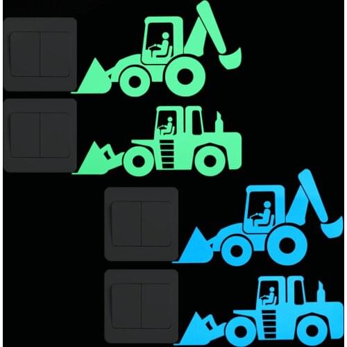Bulldozer Digger Engineering Machinery Glowing Switch Sticker Home Decor Luminous Wall Sticker Children Boy Room Excavator Decal