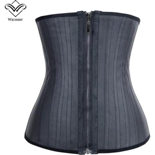 Wechery Modeling Strap Corset Latex Waist Trainer with Zipper Belly Slimming Sheath Belt Waist Cincher 25 Steel Boned Shaper