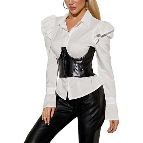 Women Corset Waist Belt Black Bandage PU Leather Sexy Wide Vintage Elastic Tie Bodycon Waspie Belt Clothing Accesoories Female