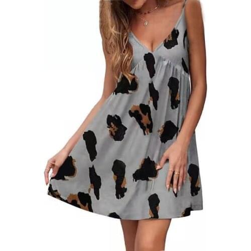 2021 Summer Womens New Dresses European and American Womens Sling Leopard Print Loose Sleeveless Mid-waist Sling Short Dress