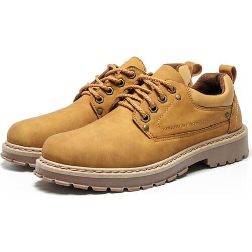 2020 New Mens Shoes British Style Retro Leather Boots Mens Fashion Casual Shoes Trend Low-cut Plus Fleece Tooling Shoes Men