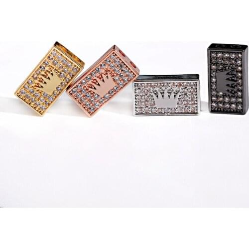 3PCS/Lot Classic CZ Crown Beads DIY Copper Metal Micro Pave Cubic Zirconia Crown Spacer Beads For Making Bracelet Beiver