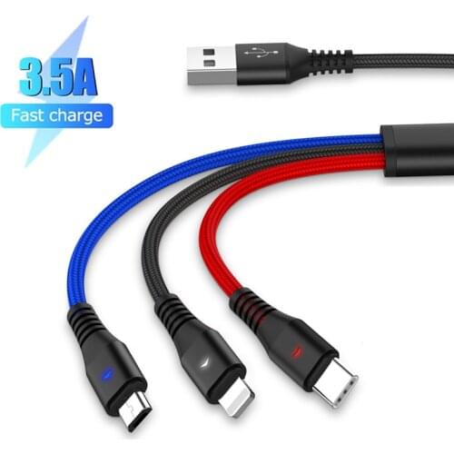 3 In 1 LED USB Charging Cable USB To Micro USB/Type-C/8Pin Charger Cord For iPhone 12 11 Pro Multi USB Port Phone Kable